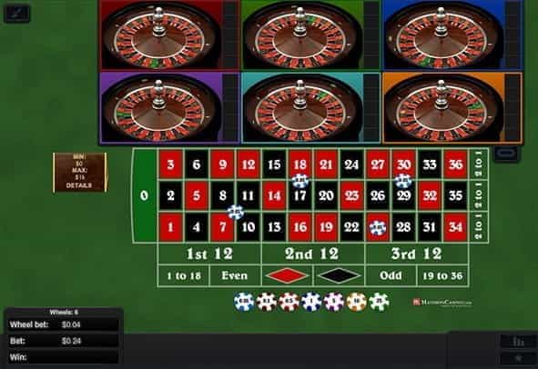 Cover image for a free embedded game of Multi Wheel Roulette, with all six wheels active.