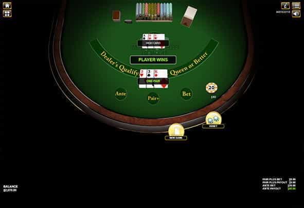 A winning hand in 3 Card Poker online 