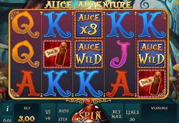 Game reels in action in the Alice Adventure slot from iSoftBet.