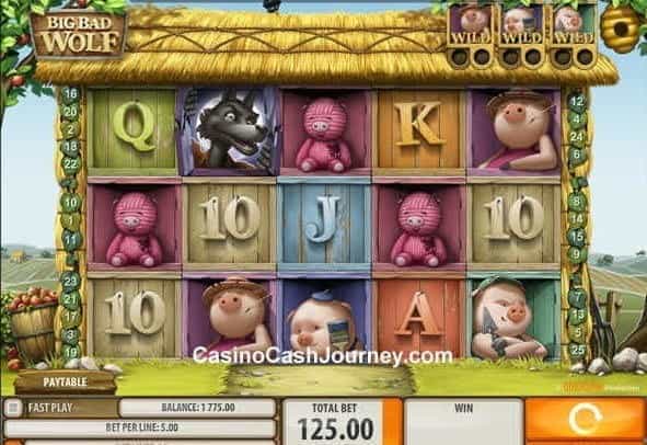 Play the slot for free and test out the Bad Wolf's tactics with the three little pigs