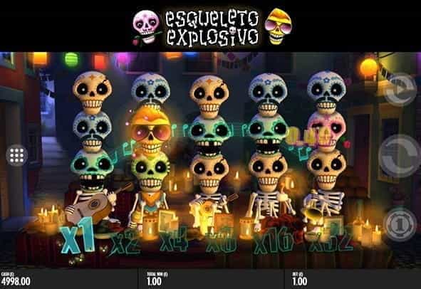 The mariachi characters from Thunderkick slot, Esqueleto Explosivo, sing a tune on a matching spin. 