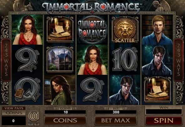 The rows and reels of the Immortal Romance slot game from Microgaming.