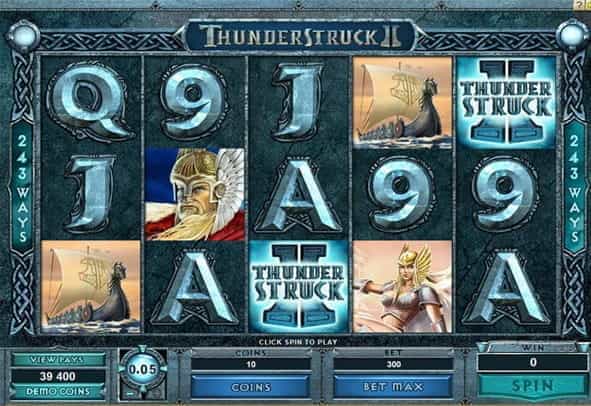Play Thunderstruck II in practice mode for play money 