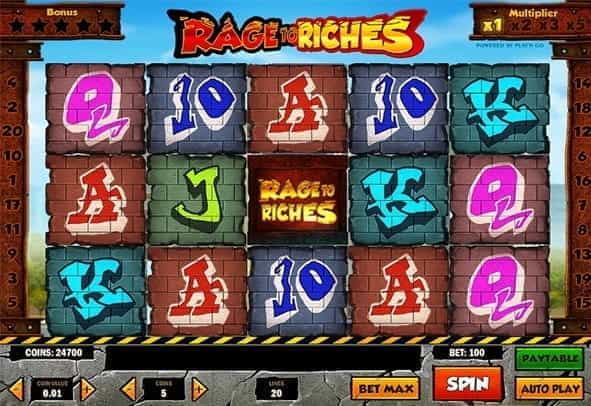 The Rage to Riches slot game by Play'n GO with graffiti symbols and scary monsters.