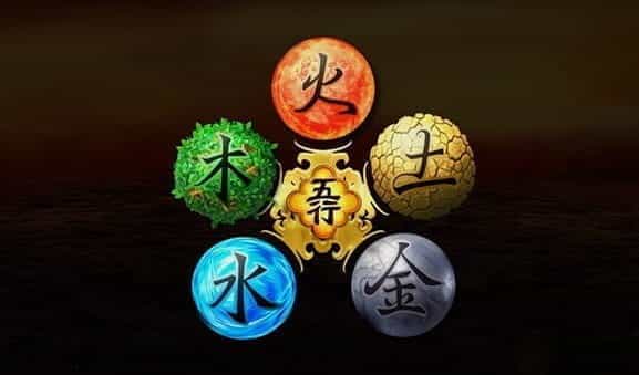 Element symbols from the Wu Xing slot game from Genesis Gaming.