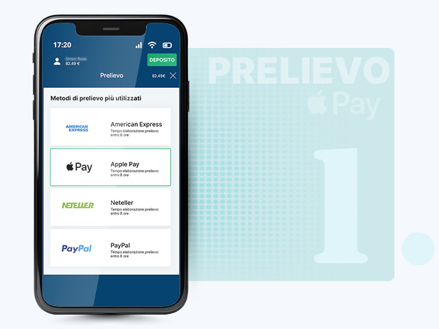 Scegliete Apple Pay come opzione per il prelievo.