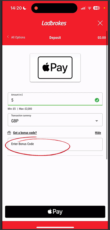 The Bonus Code at Ladbrokes