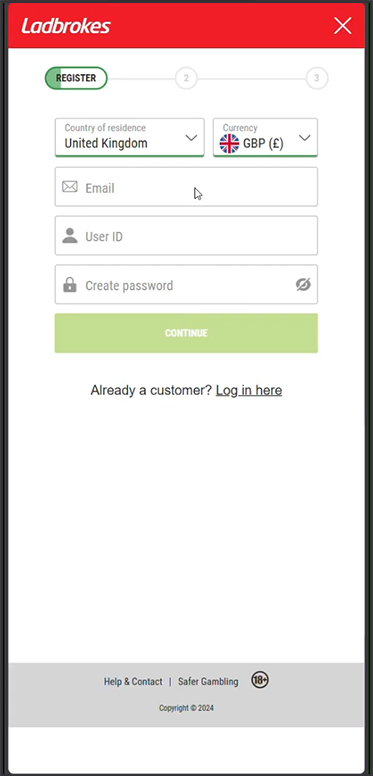 The Registration Form of Ladbrokes