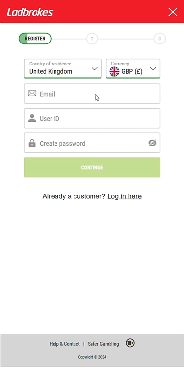 The Login Page of Ladbrokes