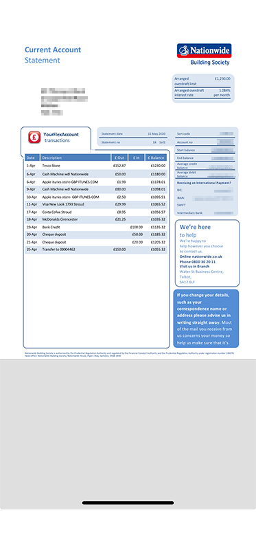 Screenshot of a Bank Statement