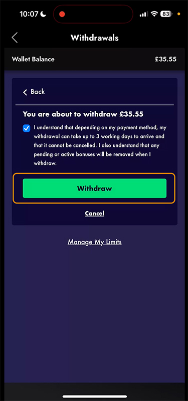 The Withdrawal Confirmation Request at Grosvenor