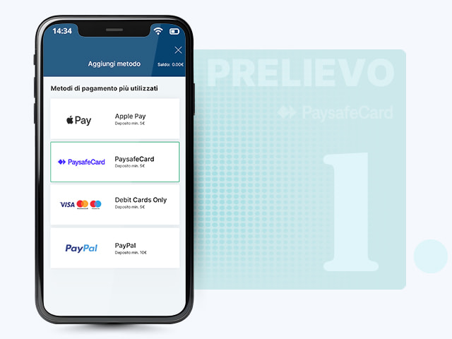 Scegliete paysafecard dalla lista dei pagamenti disponibili