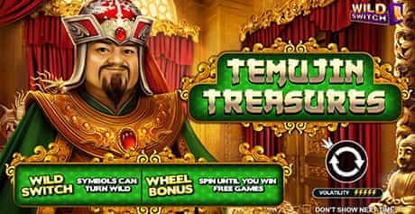 The logo of Wild Streak Gaming game, Temujin Treasures.