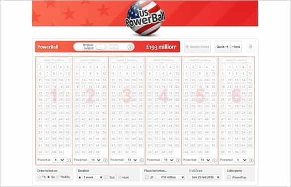A US Powerball Lotto ticket online.