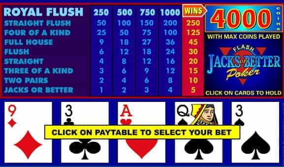 The simple layout of the Jacks or Better video poker game from Microgaming