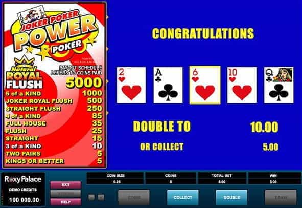 A winning hand in Microgaming’s Joker Poker Power Poker video poker game.