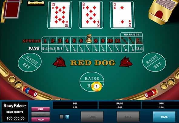 A winning hand in Microgaming’s Red Dog casino poker game.