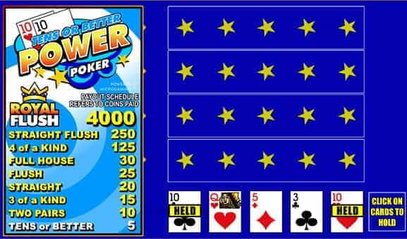 The Tens or Better Power video poker game from Microgaming