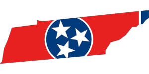 Shape of Tennessee state coloured with the flag.