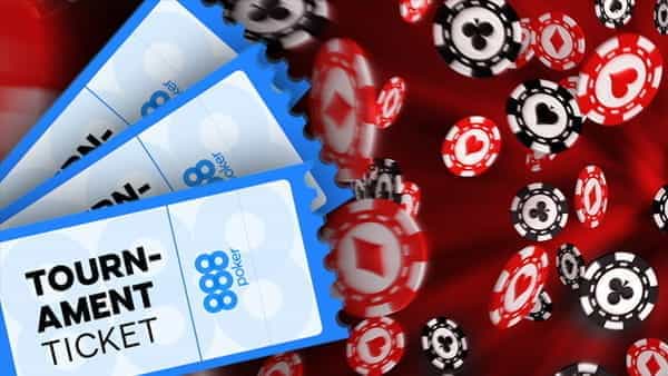 888poker tournament tickets on poker chip background