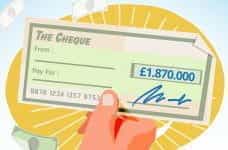 A close up of a check for £1,870,000.