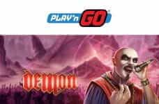 The Play'n GO logo above the logo for the Demon slot game.
