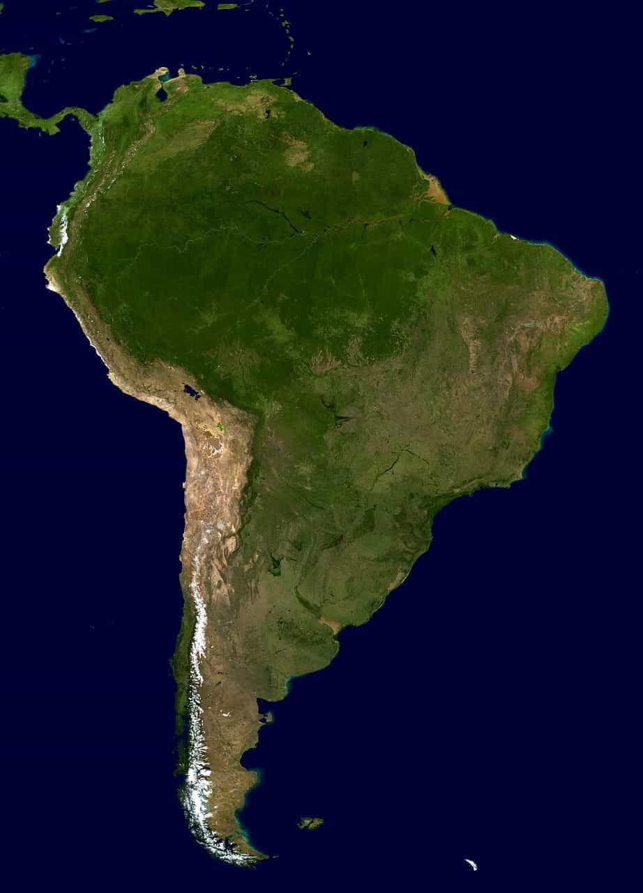 A view of the South American continent.