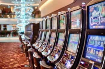 A row of slot machines.