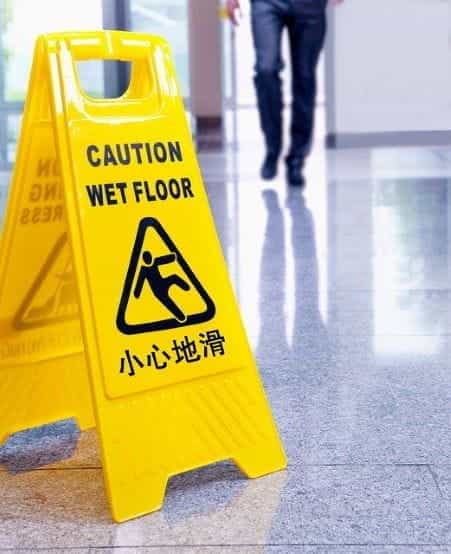 A slip hazard wet floor sign.