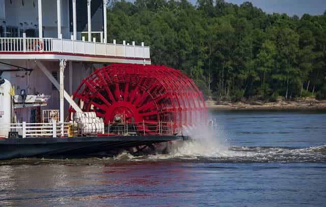 A massive river boat on the water in Mississippi, US.