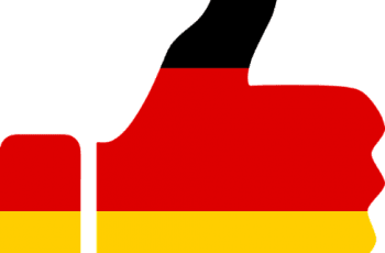 A thumbs up colored in the colors of the German national flag.