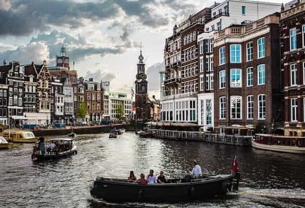 Amsterdam city river boats.