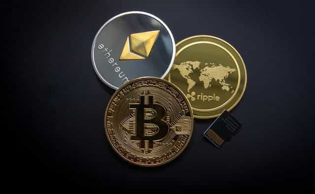 Cryptocurrency coins including Bitcoin, Ethereum and Ripple.