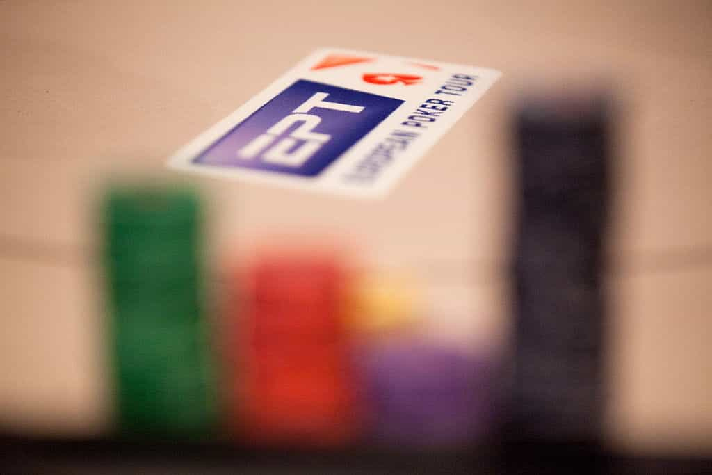 EPT logo embossed on a poker table.