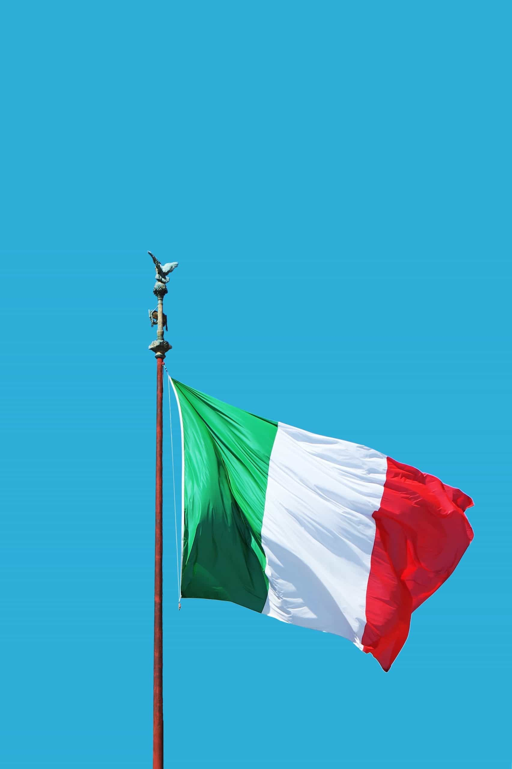 The flag of Italy fluttering in a breeze.