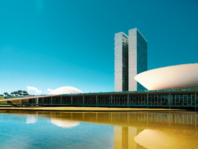 White government buildings in Brasilia, Brazil.