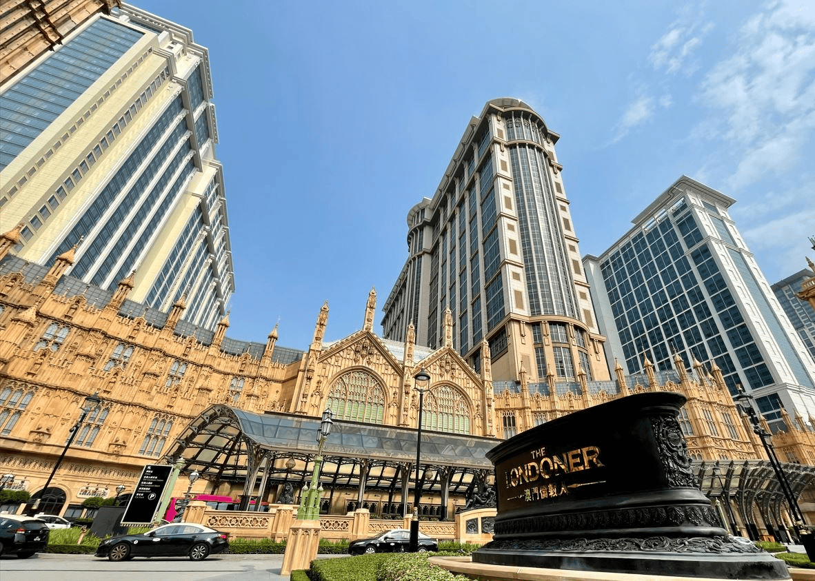 Macau’s Londoner Hotel viewed from outside its main entrance.