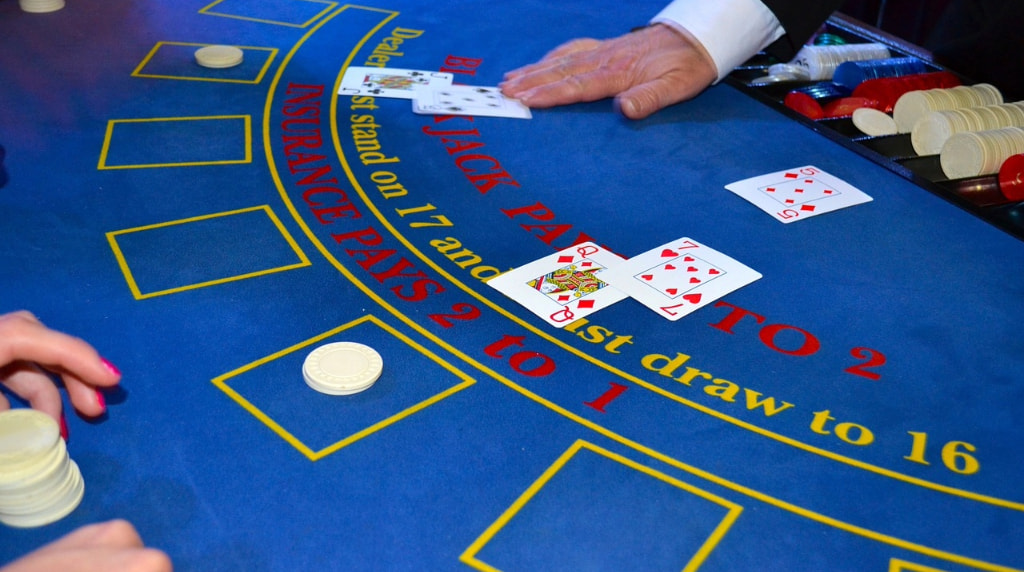 A Blackjack Game Being Played in a Casino