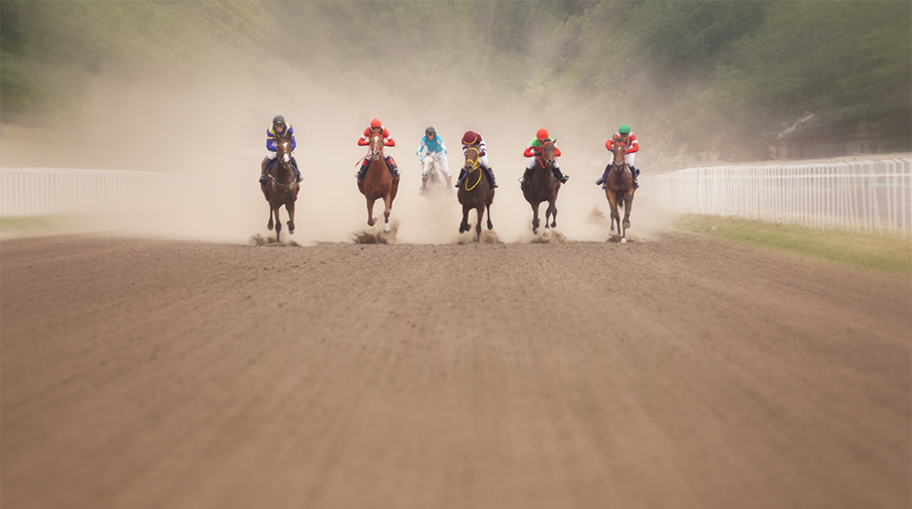 Image of Six Jockeys Competing in Horse Racing