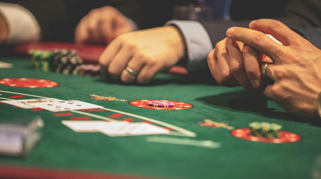 Blackjack table with cards and chips