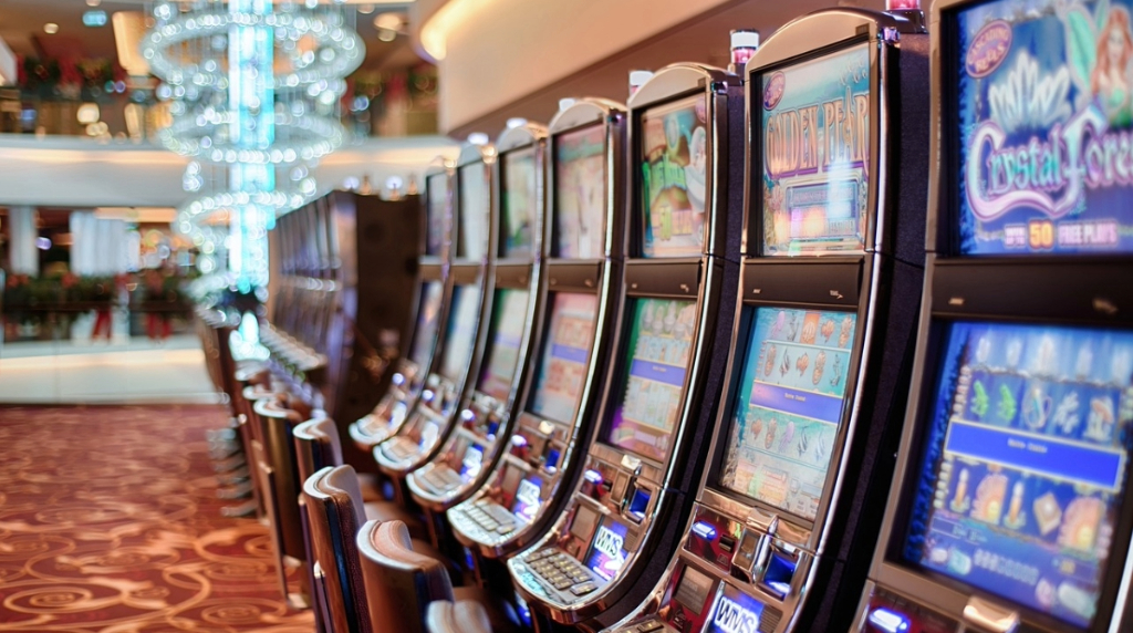 An Image of Slot Machines One Next to Another in a Casino