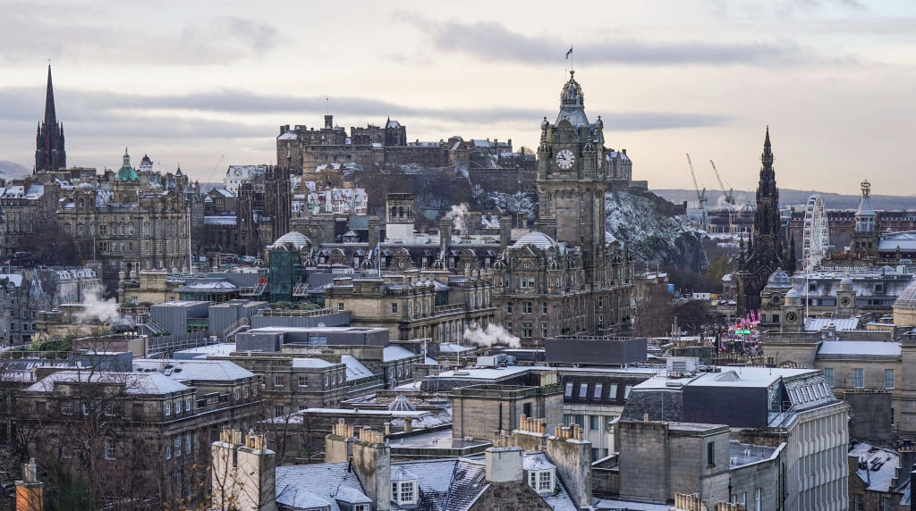 A Light Sprinkling of Snow Seen on the Rooftops in Edinburgh.