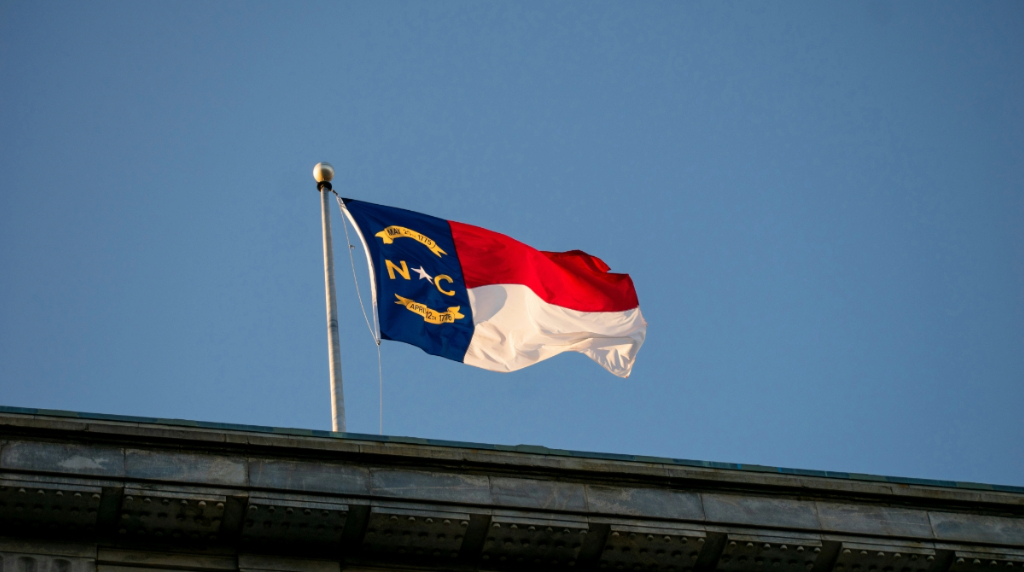 North Carolina flag flapping in breeze