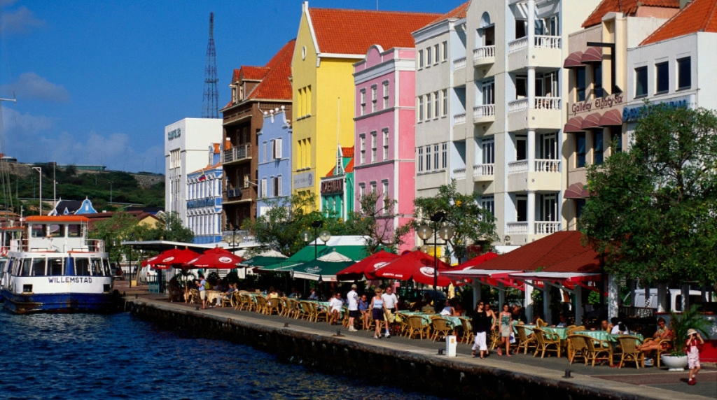 Colorful Dutch-Style Buildings on the Waterfront of Punda on Curacao.