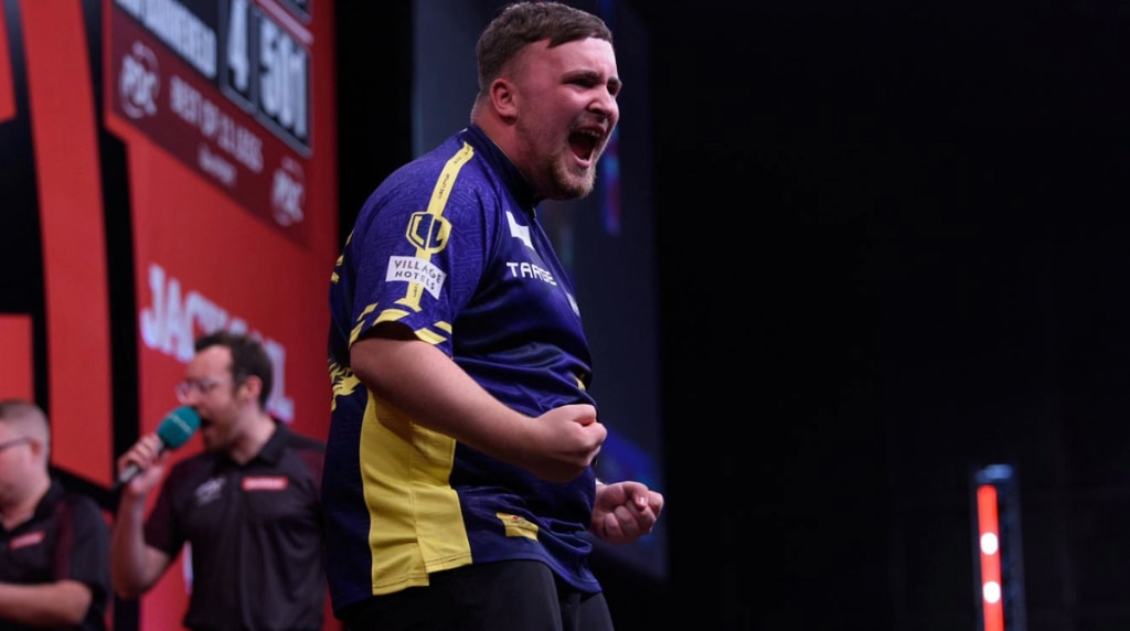 Luke Littler Celebrating a Checkout at the Oche.