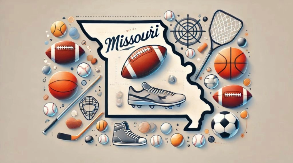 An Image of Missouri's Map with Various Sports Attributes