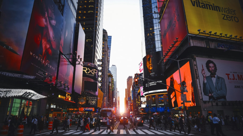 Crowds streaming through New York's Times Square