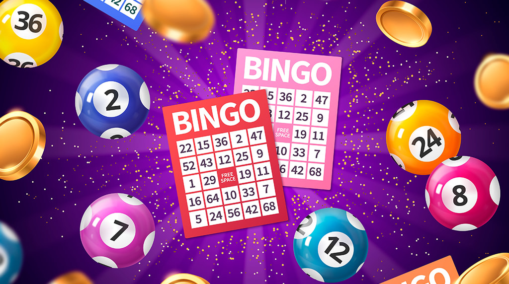 Bingo Tickets Surrounded by Bingo Balls