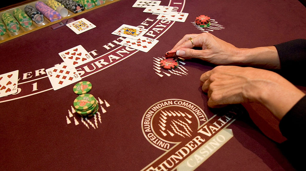 Action at a live blackjack table