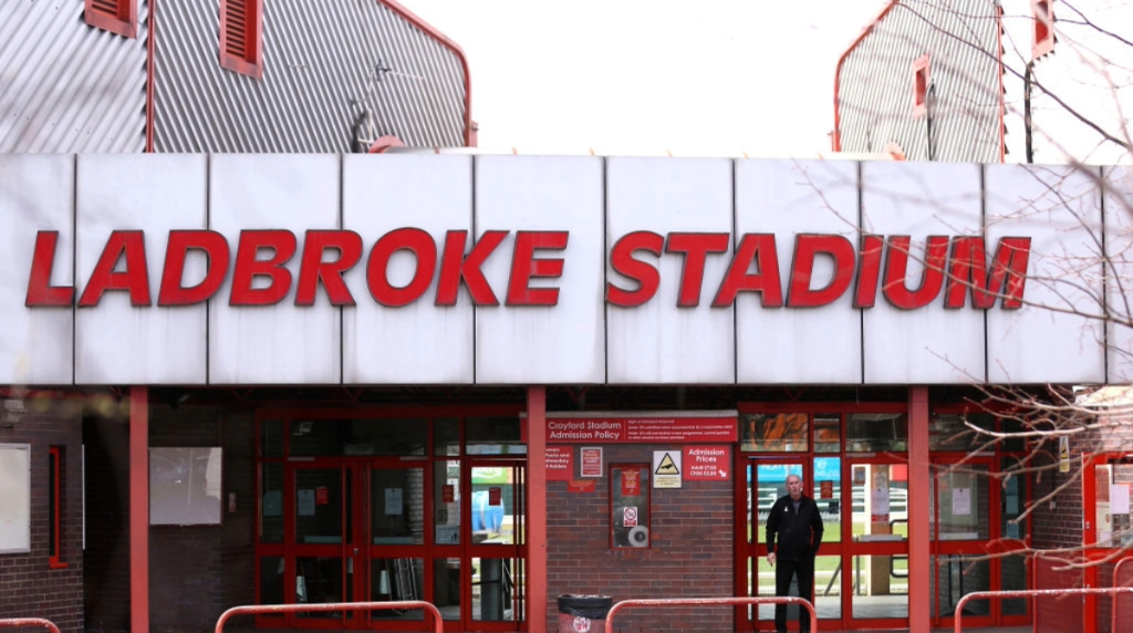 The main entrance at Crayford Greyhound Stadium.